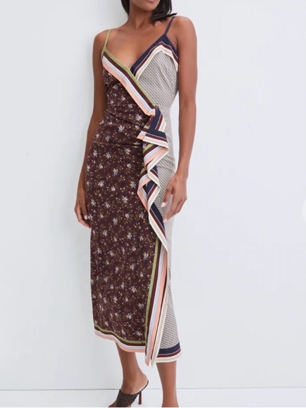 Veronica Beard Marga Midi Dress in Multi Mixed Print Size 6